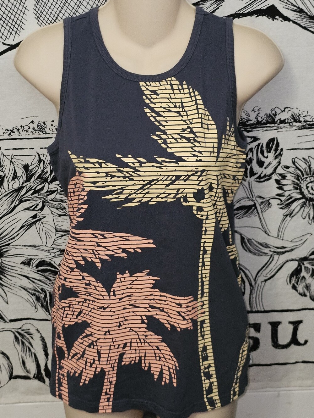 Tommy Bahama Palm Tree Graphic Tank Top Grey Sz Lg 14 Girl's